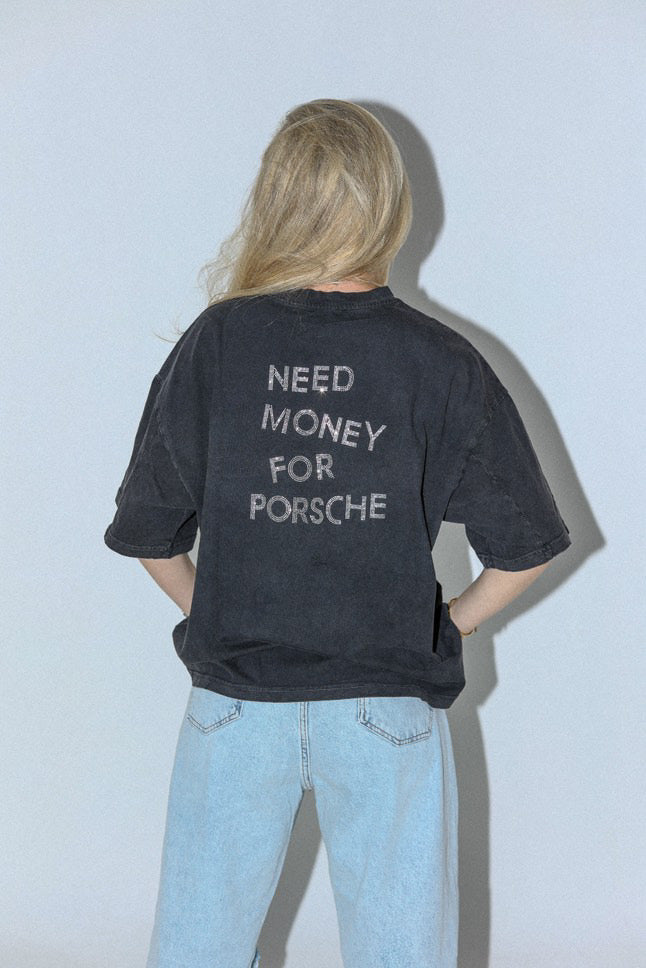 T-SHIRT NEED MONEY FOR PORSCHE SEQUIN BLACK