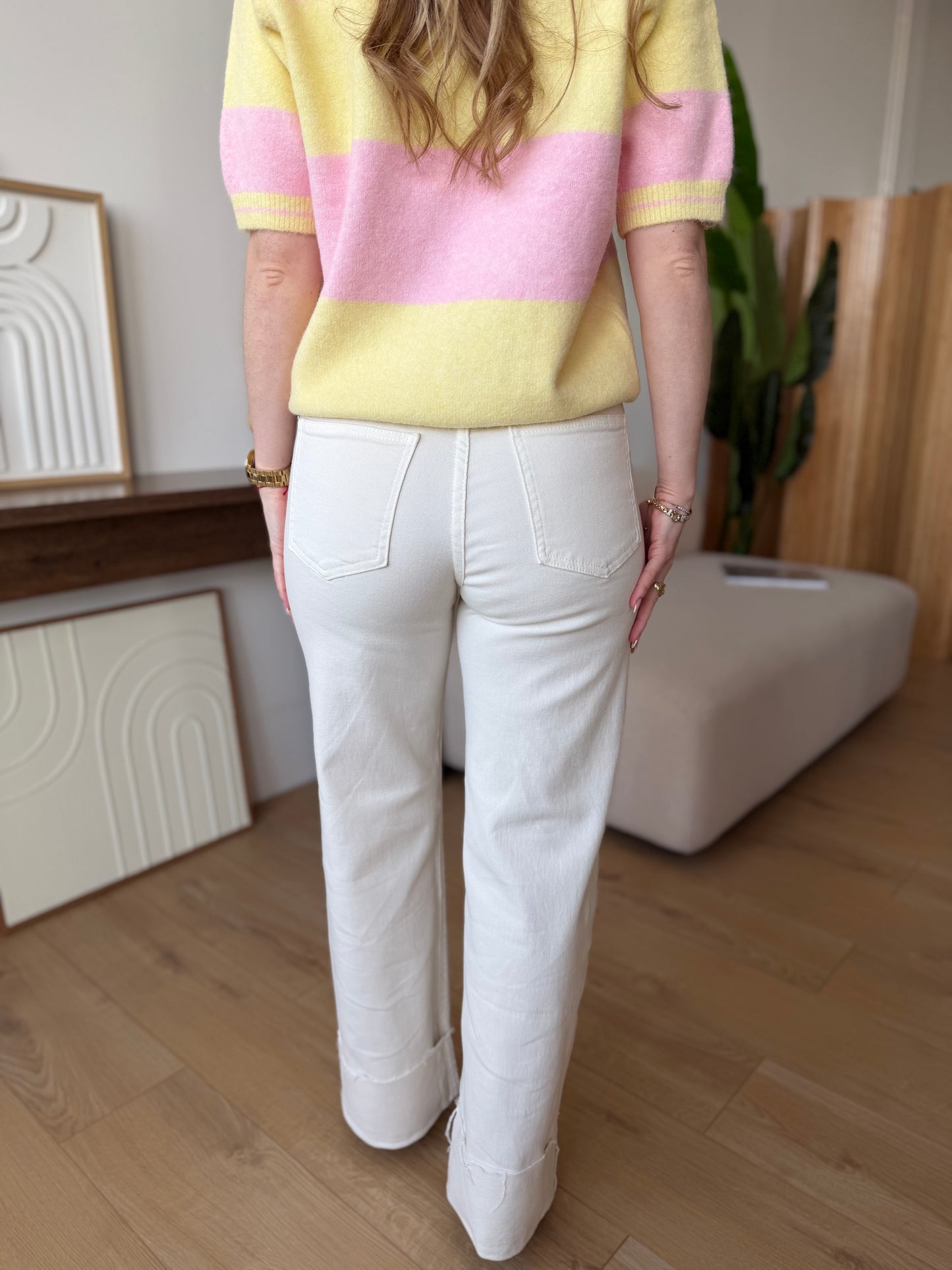 Jeansy damskie Tailor wide leg z wysokim stanem kremowe