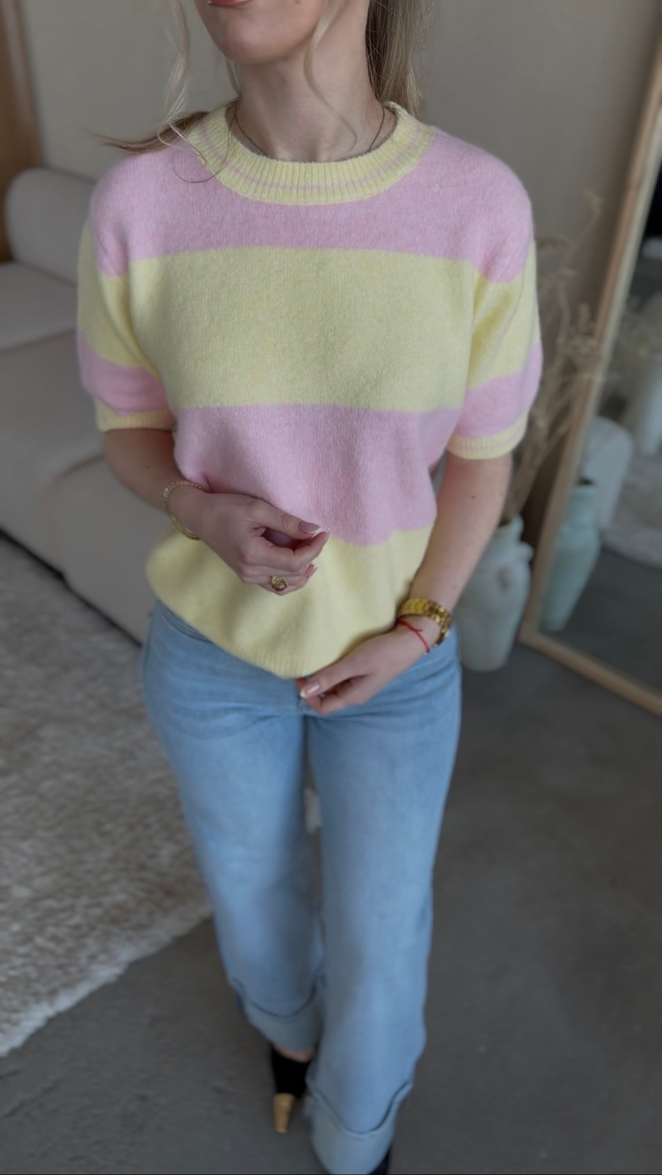 Sweter damski pastelowy w paski Dolce żółty
