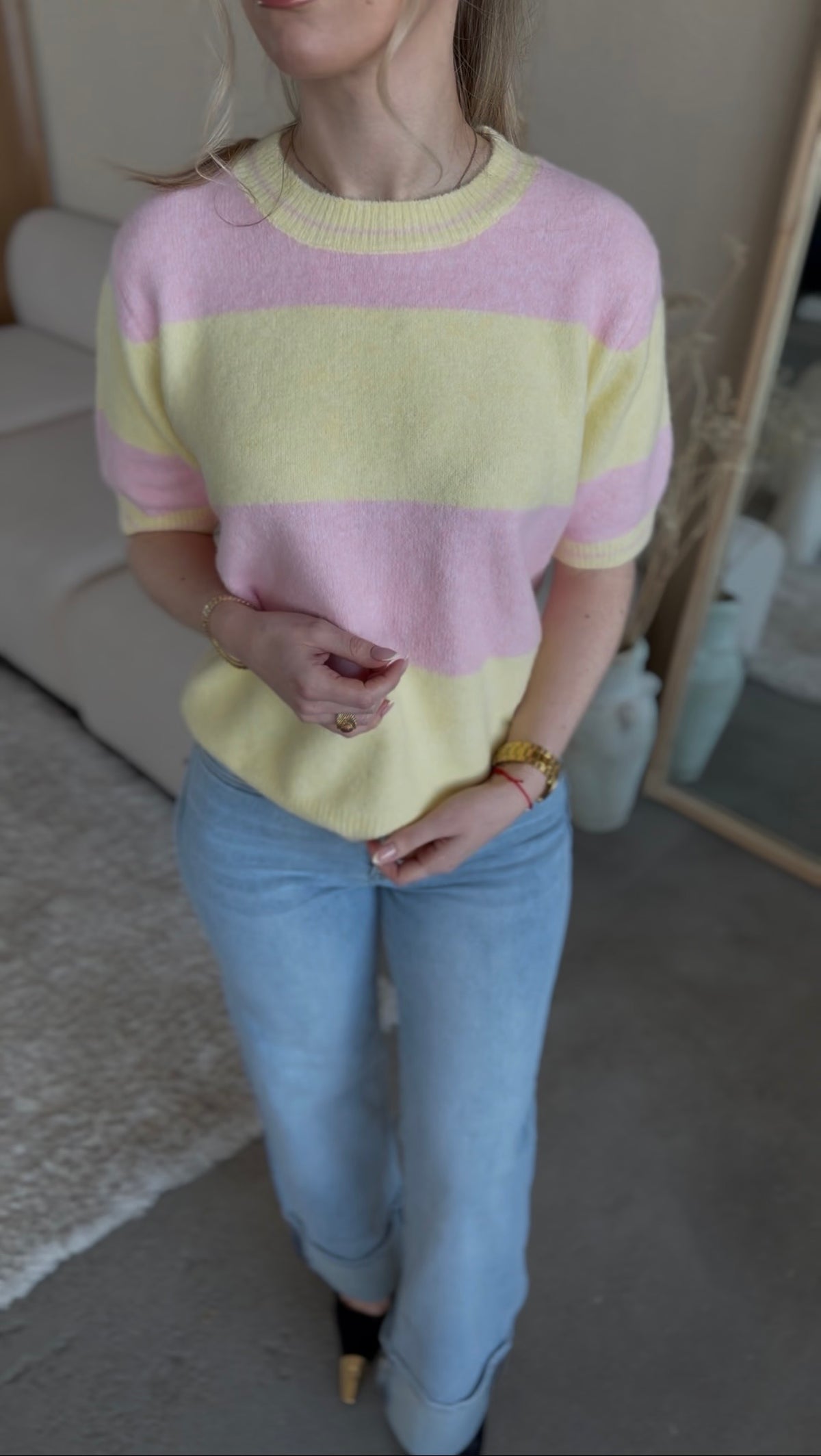 Sweter damski pastelowy w paski Dolce żółty