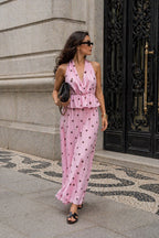 Komplet damski dwuczęściowy w kropki Polka Dots różowy