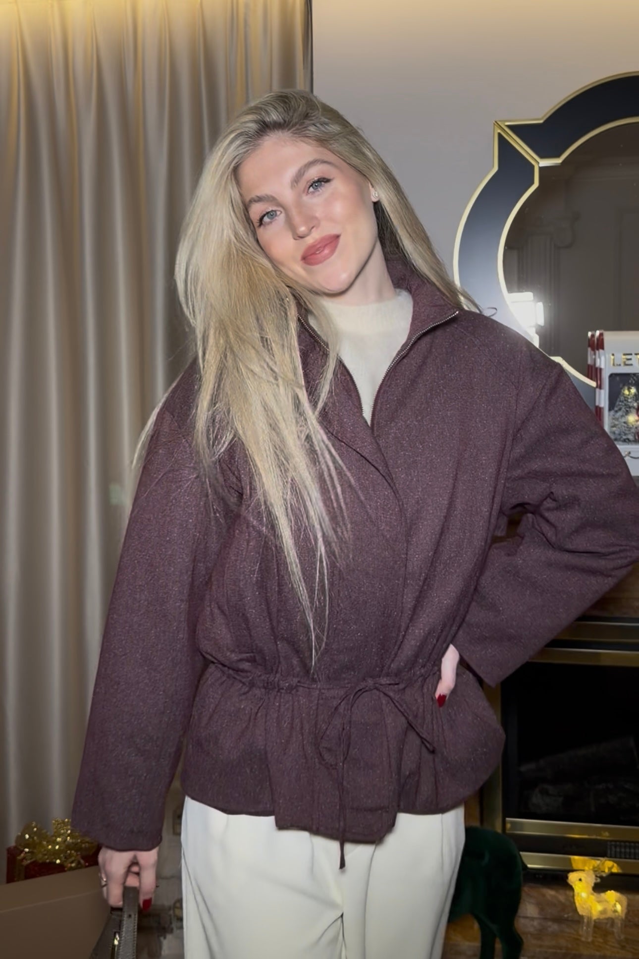 Kurtka damska ze ściągaczem Bordeaux bordowa