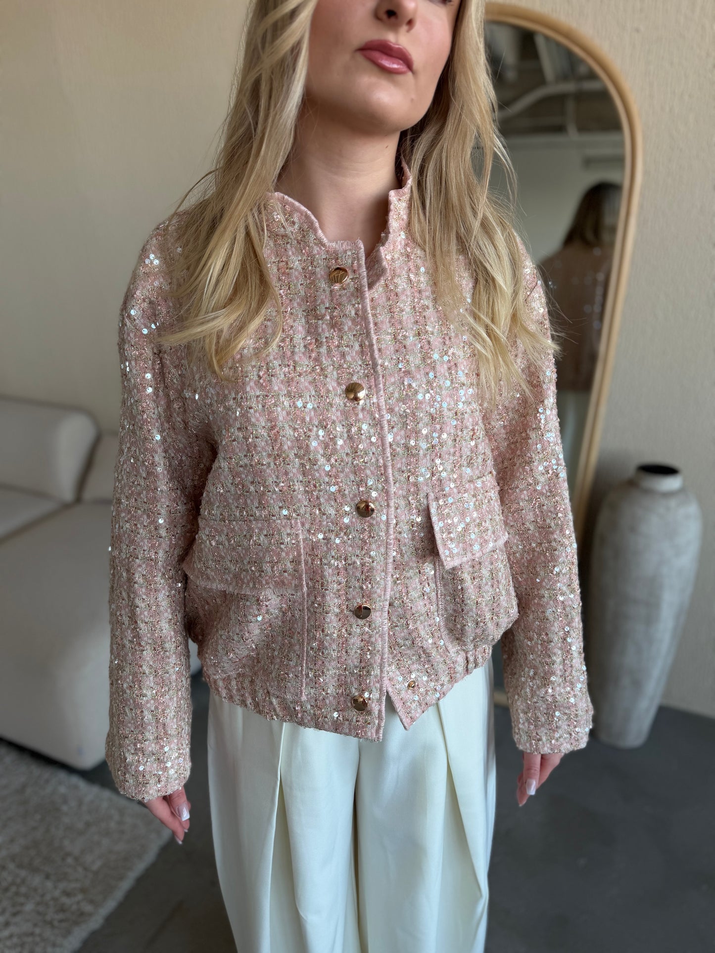 Bomberka damska z cekinami Glitter różowa