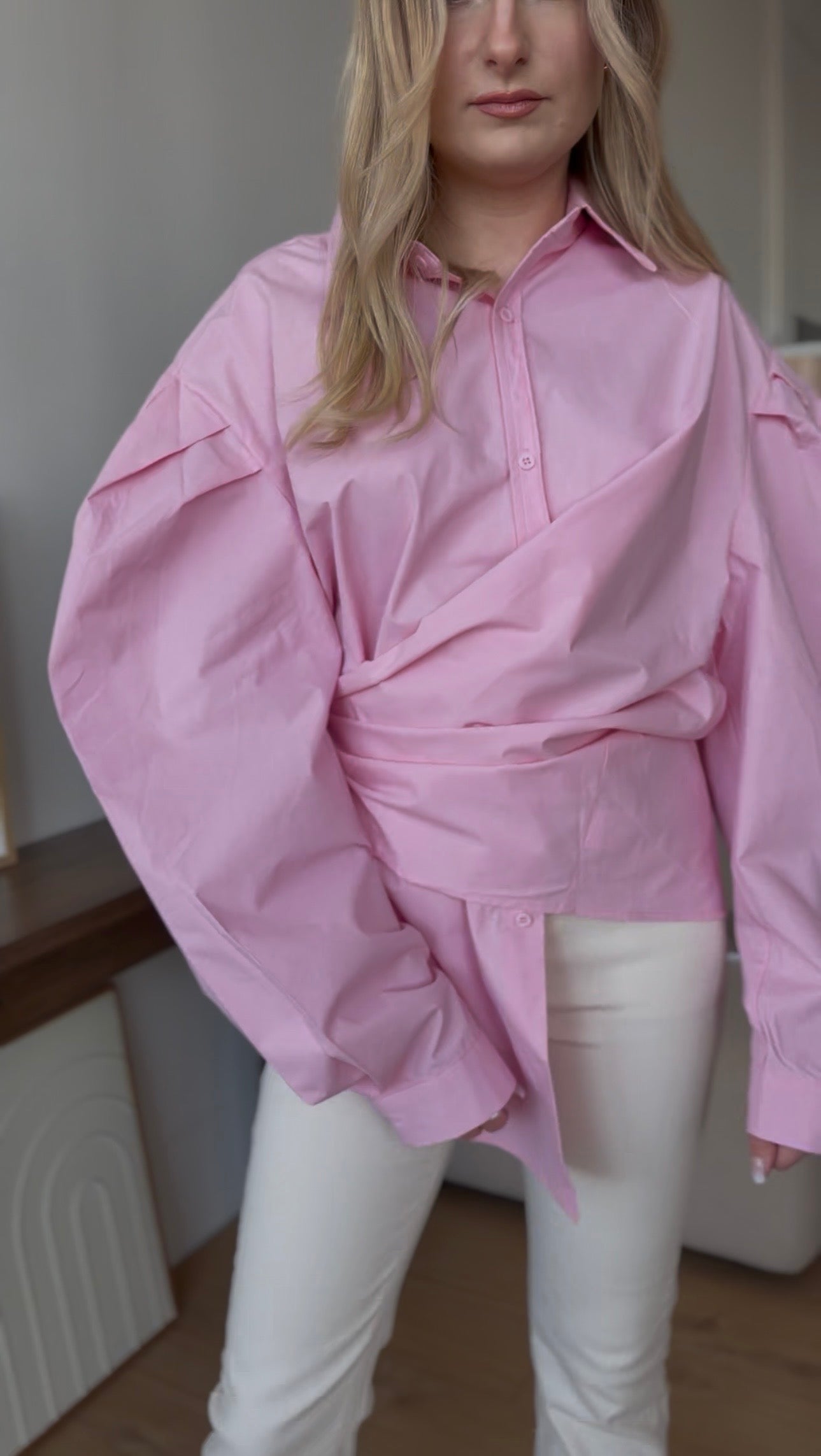 Koszula damska oversize strukturalna Power Statement różowa