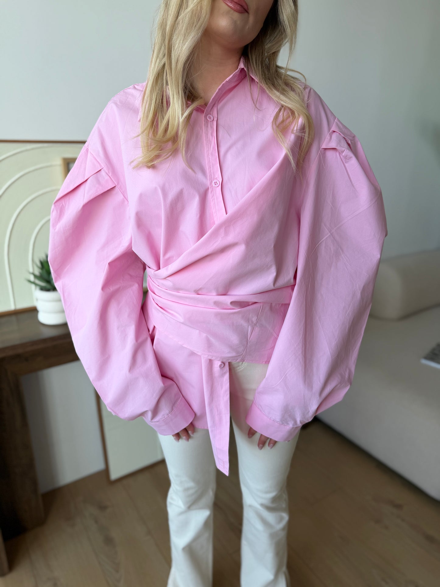 Koszula damska oversize strukturalna Power Statement różowa