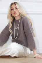 Sweter damski 80% kid moher brązowy