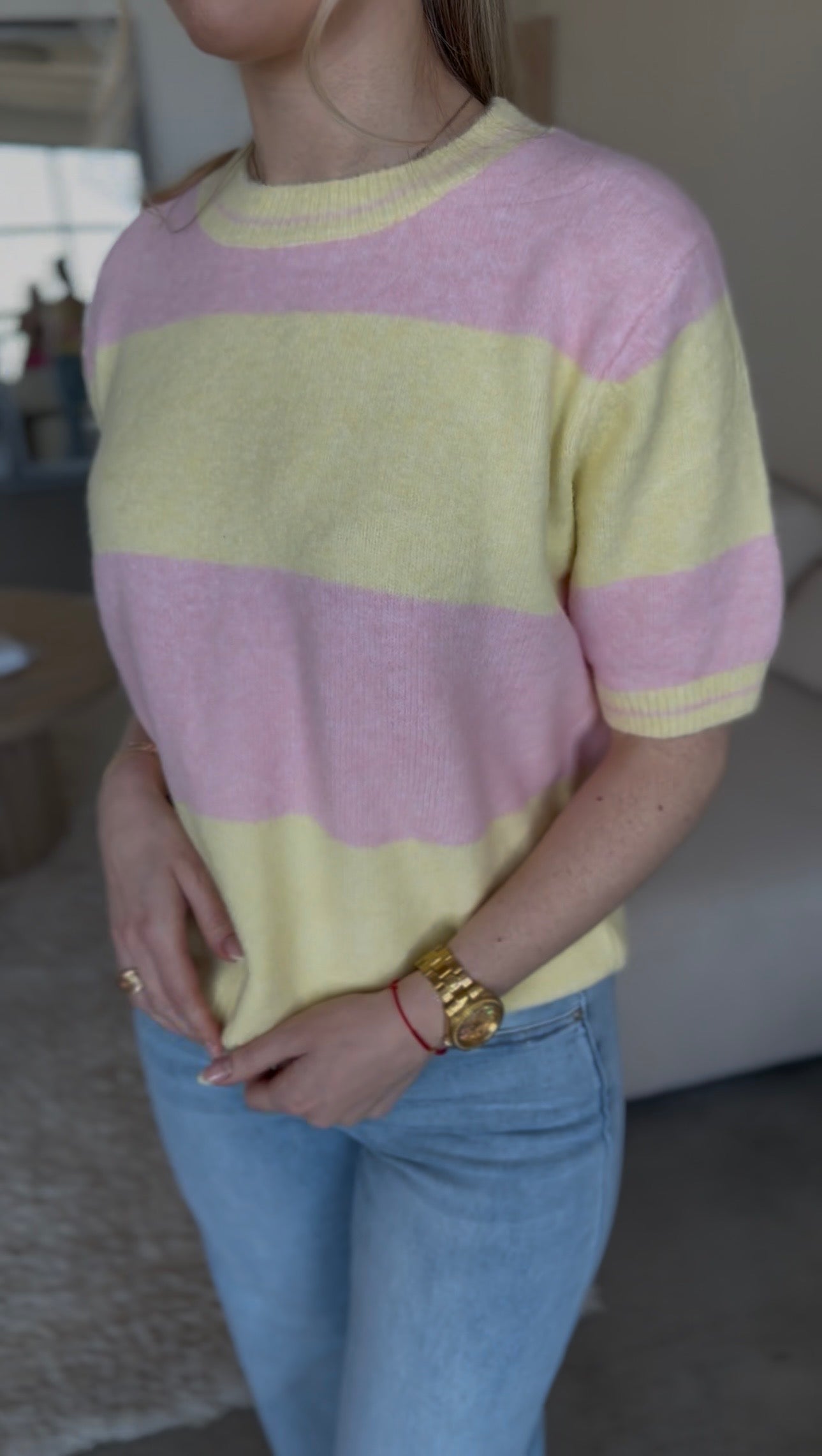 Sweter damski pastelowy w paski Dolce żółty