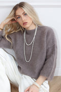 Sweter damski 80% kid moher brązowy