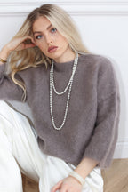 Sweter damski 80% kid moher brązowy