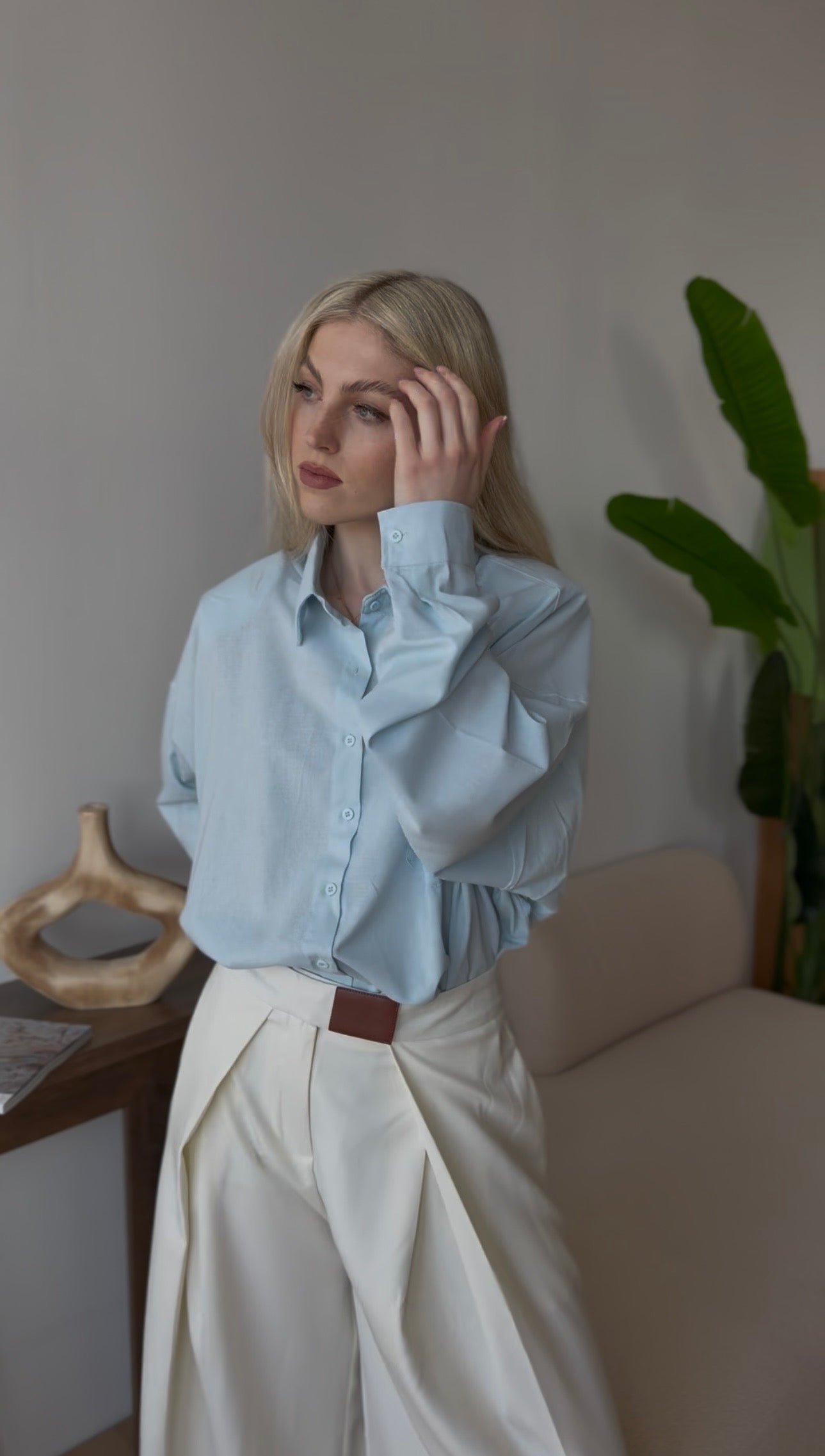 Koszula lniana damska oversize Azure błękitna