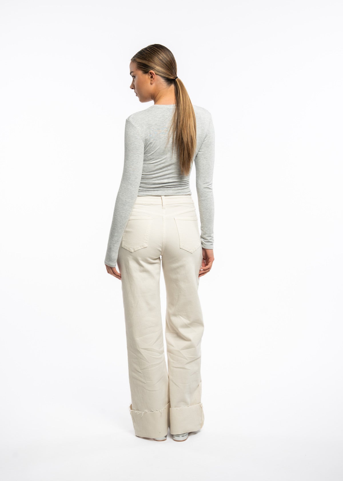 Jeansy damskie Tailor wide leg z wysokim stanem kremowe