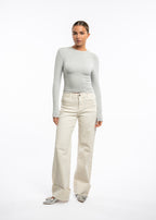 Jeansy damskie Tailor wide leg z wysokim stanem kremowe