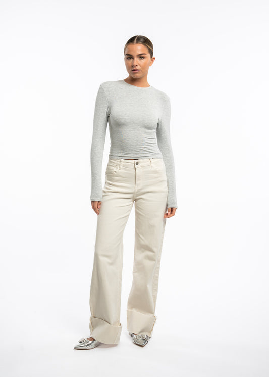 Jeansy damskie Tailor wide leg z wysokim stanem kremowe
