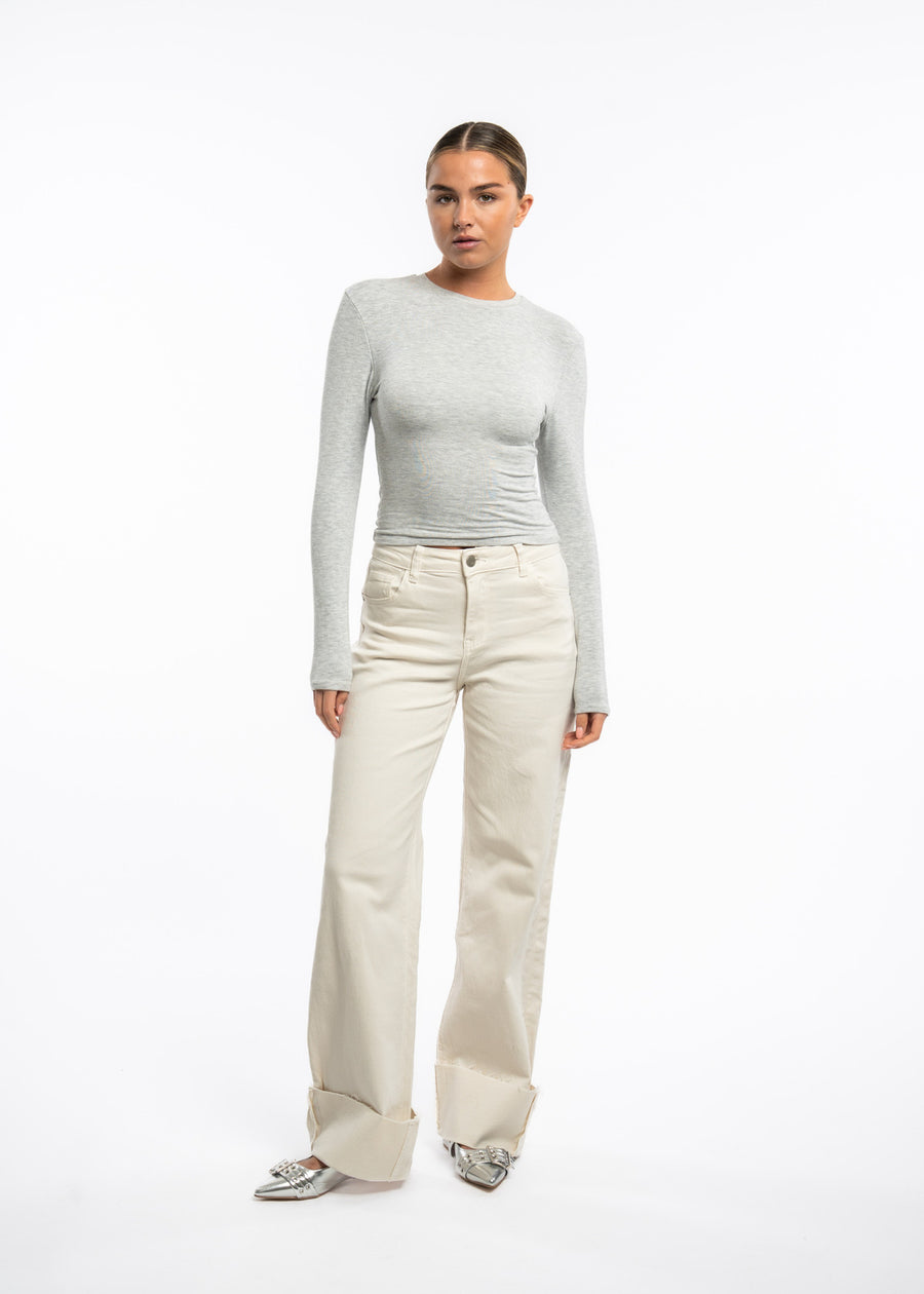 Jeansy damskie Tailor wide leg z wysokim stanem kremowe