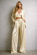 Spodnie damskie wide leg z wysokim stanem Sunny Elegance żółte