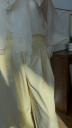 Spodnie damskie wide leg z wysokim stanem Sunny Elegance żółte