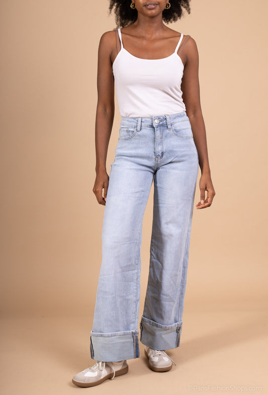 Jeansy damskie wide leg z wysokim stanem Vivi niebieskie