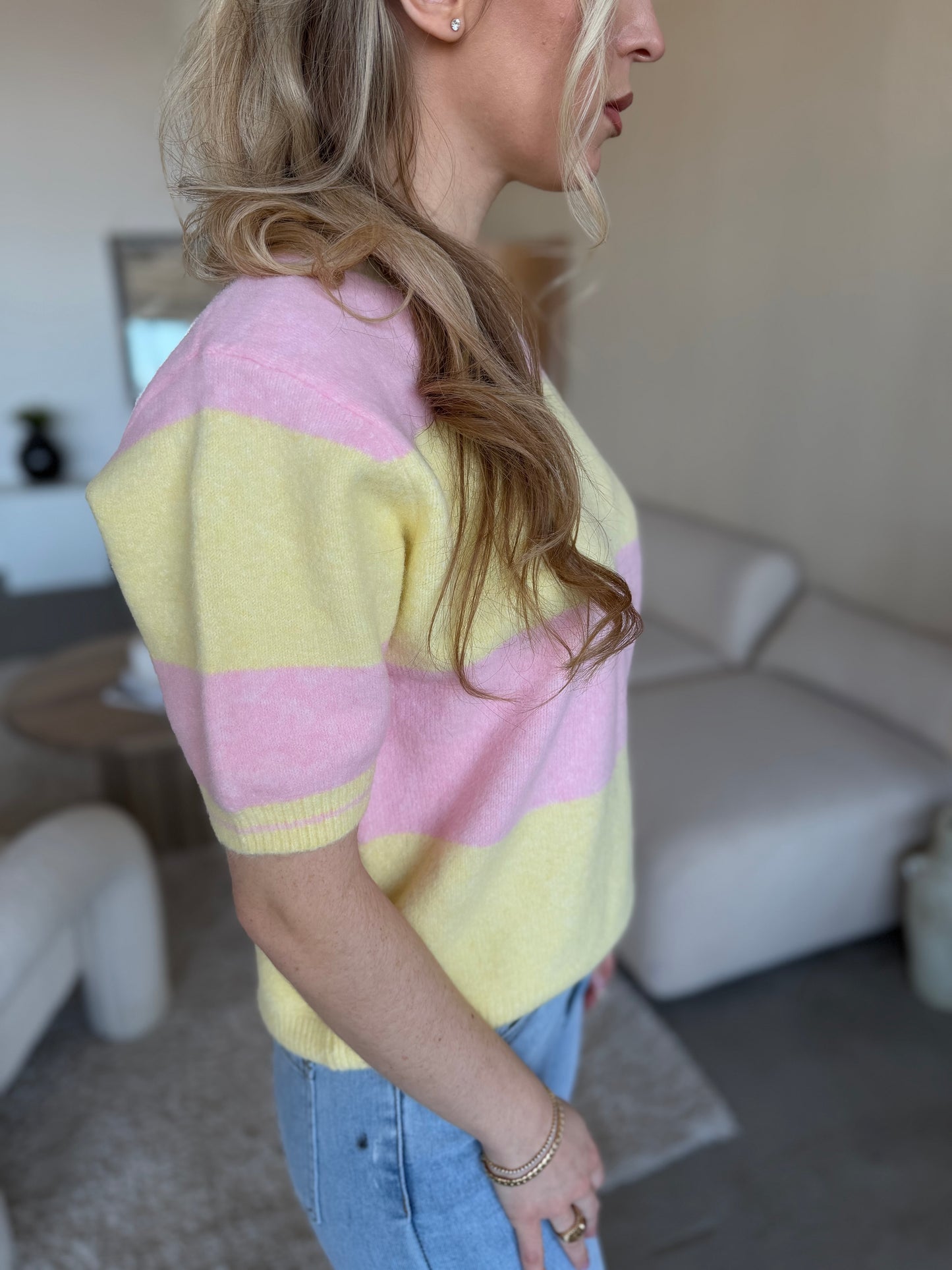 Sweter damski pastelowy w paski Dolce żółty