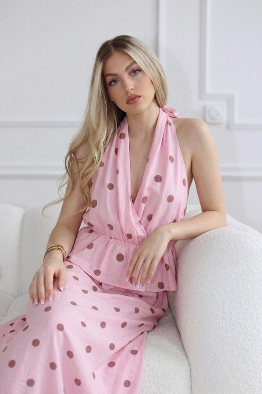 Komplet damski dwuczęściowy w kropki Polka Dots różowy