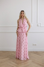 Komplet damski dwuczęściowy w kropki Polka Dots różowy