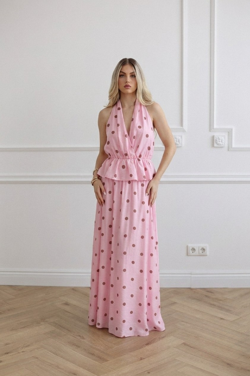 Komplet damski dwuczęściowy w kropki Polka Dots różowy