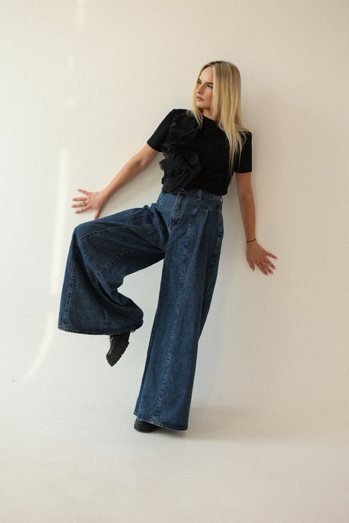 Jeansy damskie rozszerzane Wide granatowe