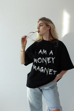 Koszulka damska z napisem Money Magnet czarna