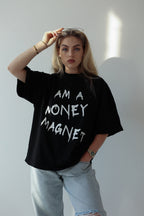 Koszulka damska z napisem Money Magnet czarna