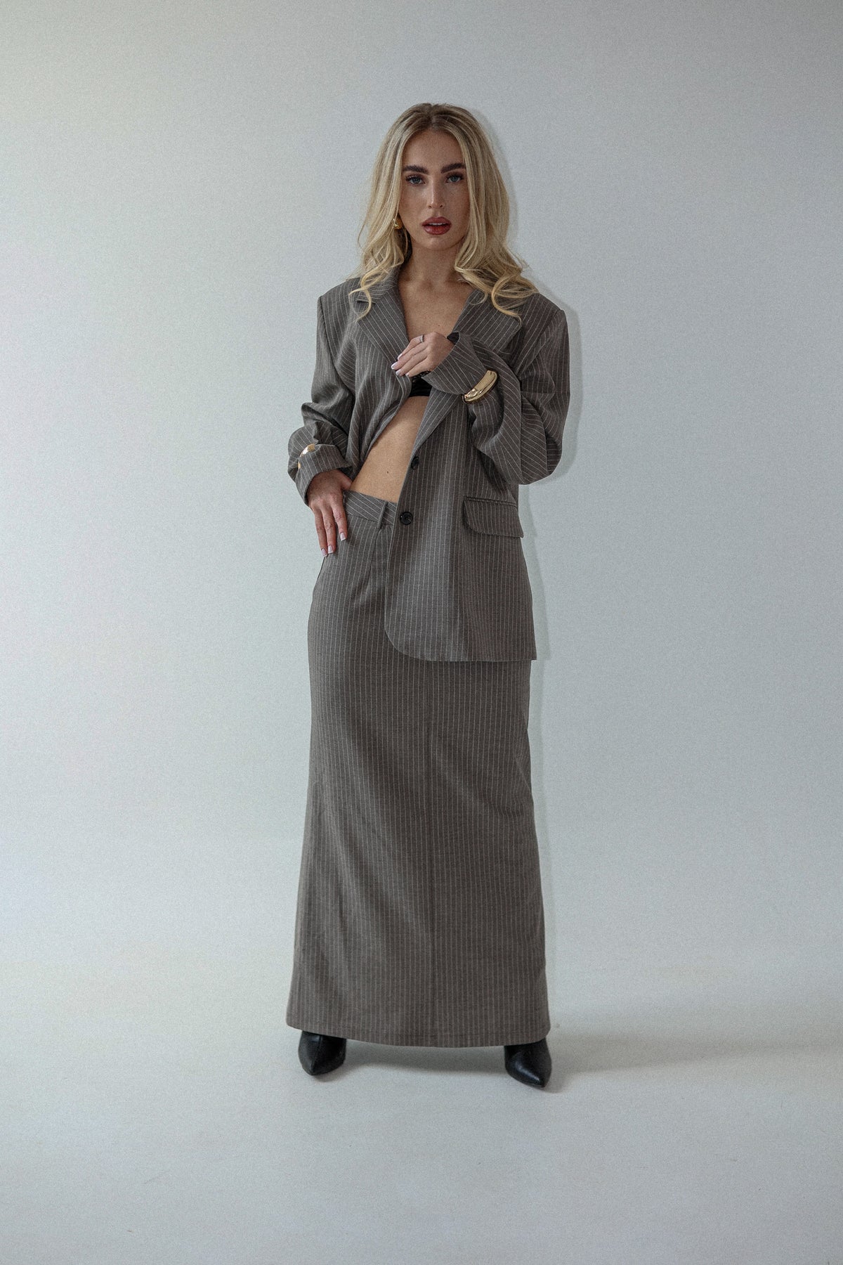 Komplet dwuczęściowy damski ze spódnicą Classy szary