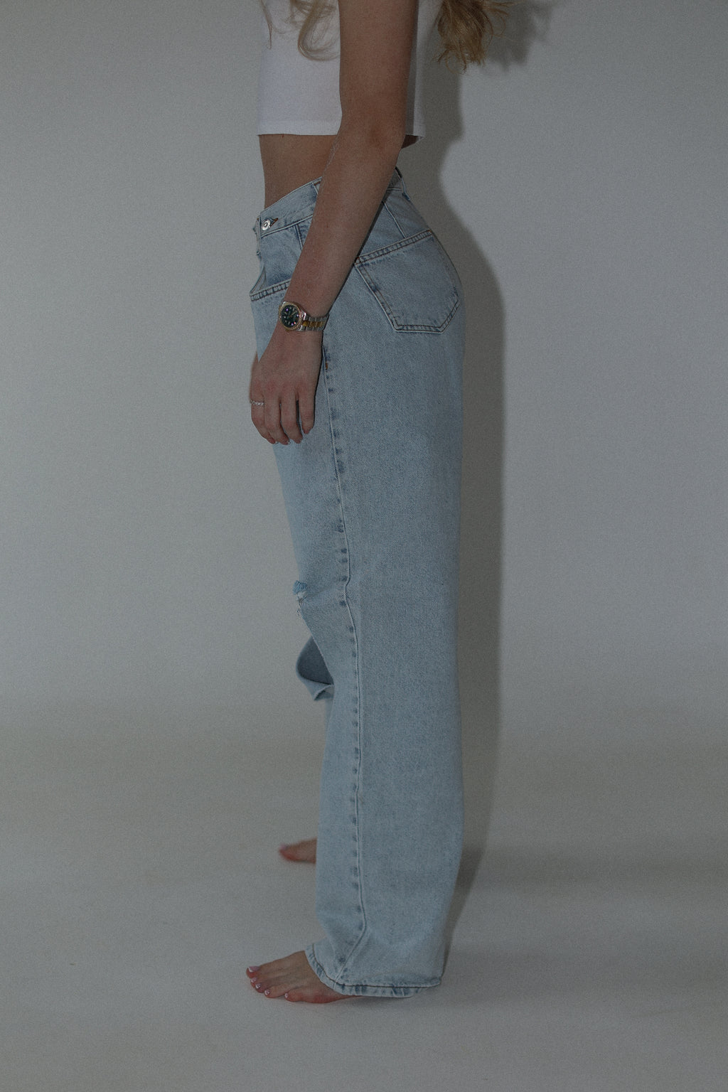 Jeansy damskie wide leg z regulowanym pasem Rebel