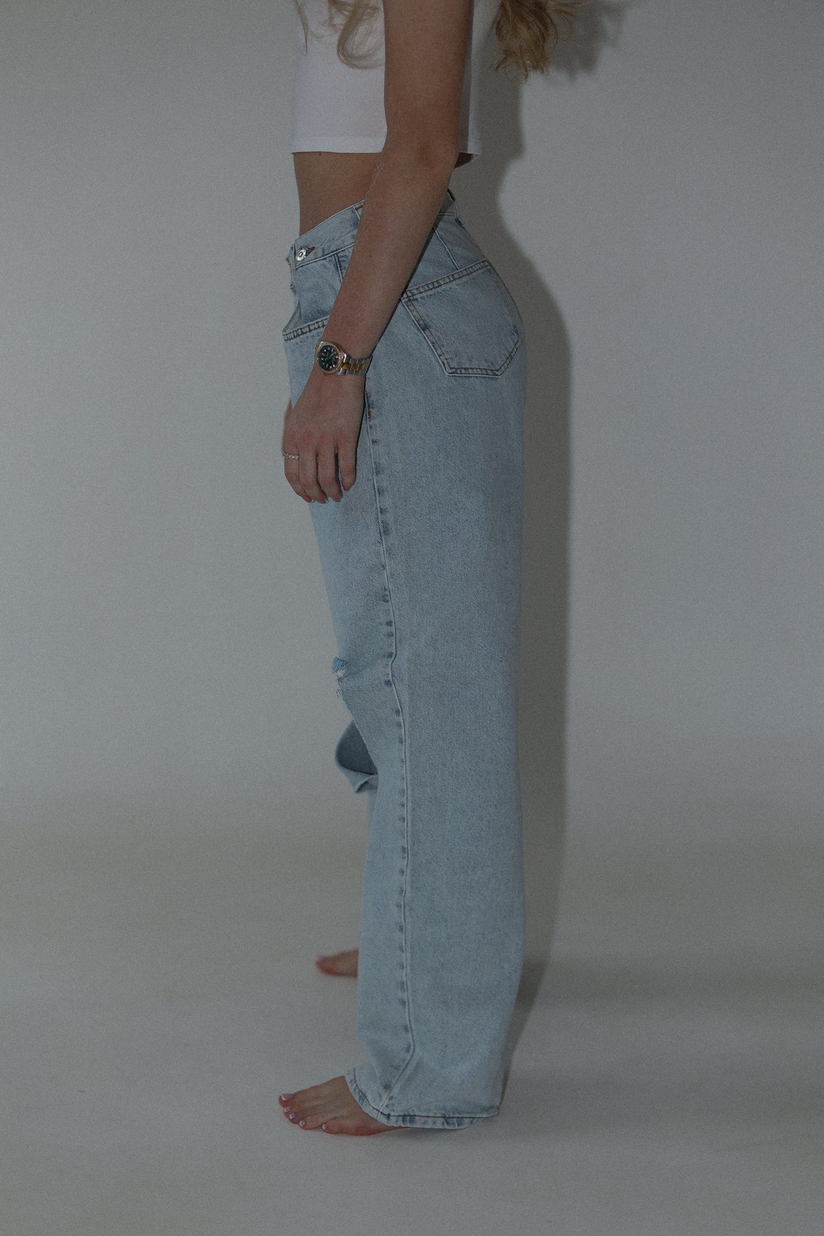 Jeansy damskie wide leg z regulowanym pasem Rebel