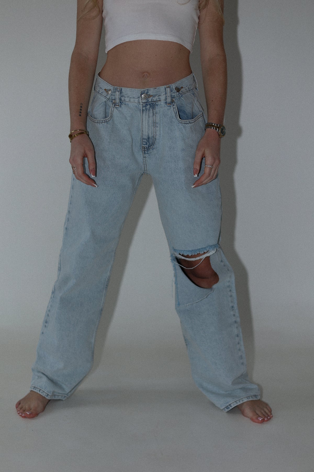 Jeansy damskie wide leg z regulowanym pasem Rebel
