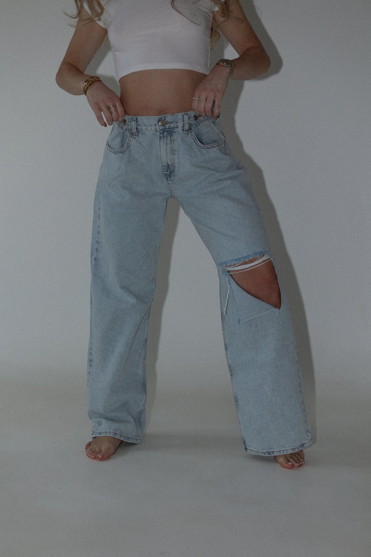 Jeansy damskie wide leg z regulowanym pasem Rebel